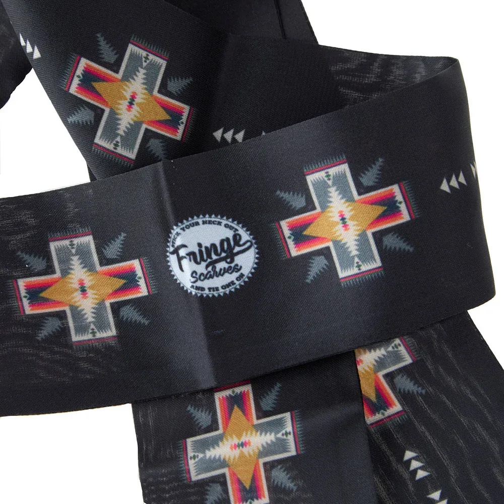 Fringe Scarves Cross Me Black Twilly - Image 2