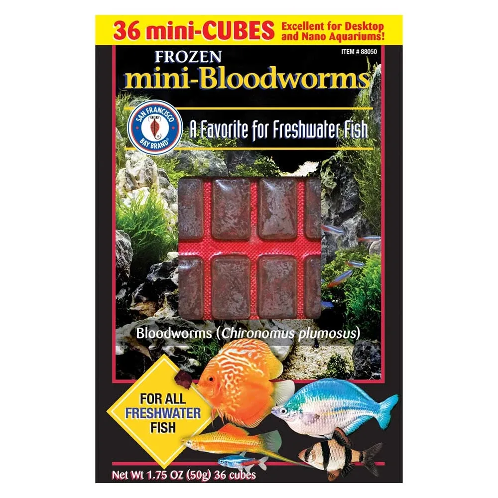 Frozen Mini-Bloodworms Fish Food (36 mini cubes, 1.75 oz) - San Francisco Bay Brand