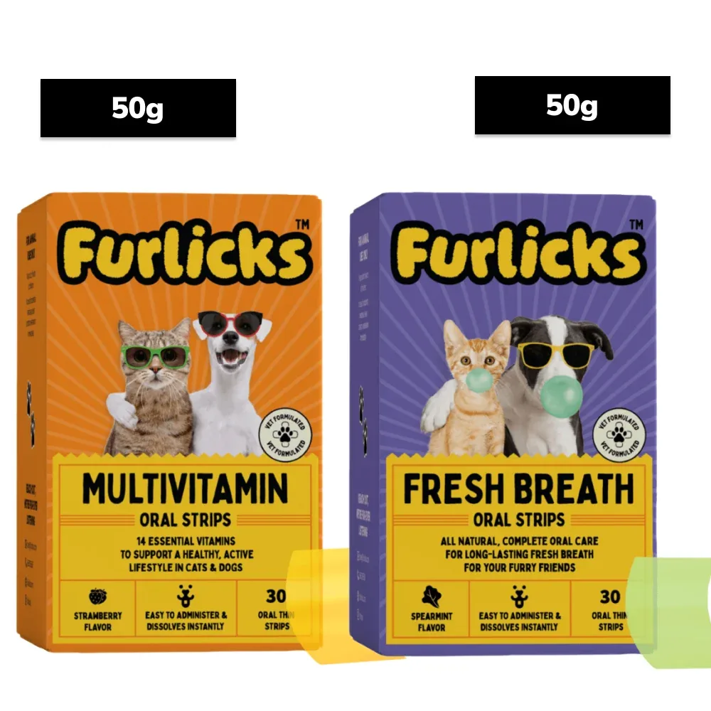 Furlicks Fresh Breath Oral & Multivitamin Health Strips Combo for Cats and Dogs