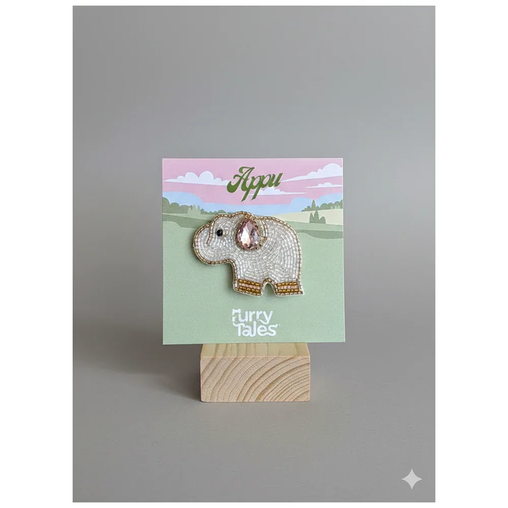 Furry Tales Artisan Handcrafted Appu Pet Theme Decorative Brooch (White and pink)