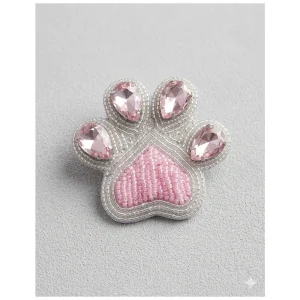 Furry Tales Artisan Handcrafted Paw White Pet Theme Decorative Brooch (White and pink)
