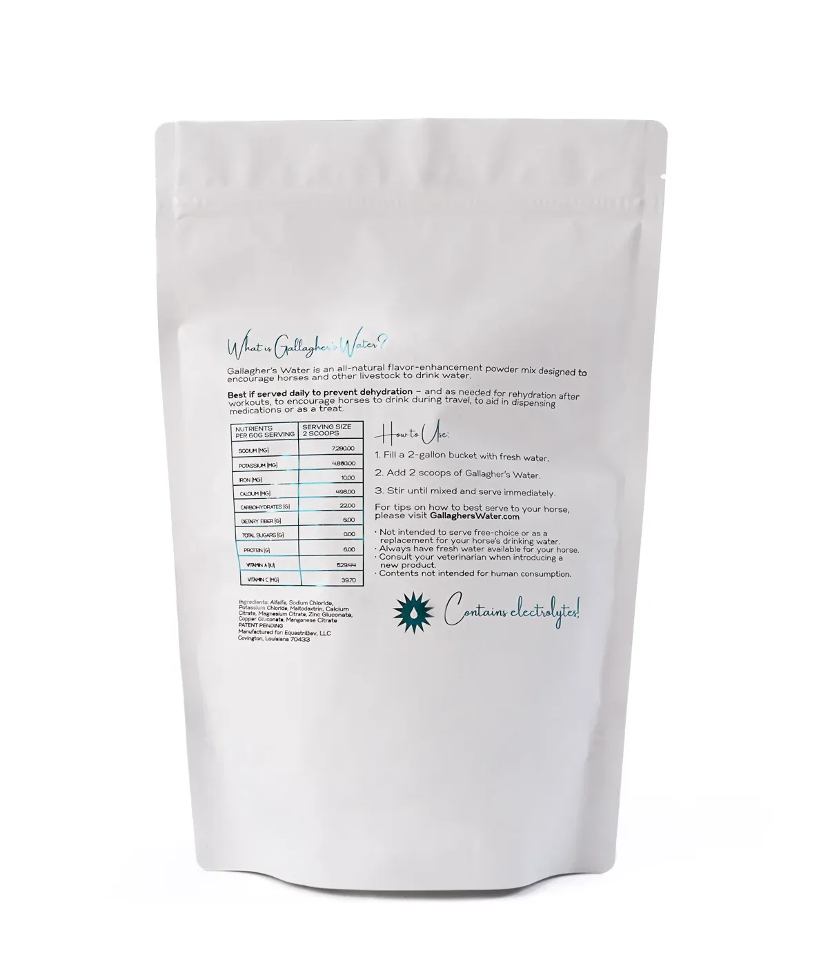 Gallagher’s Water™ All-Natural Equine Hydration Beverage NO SUGAR ADDED - Image 2