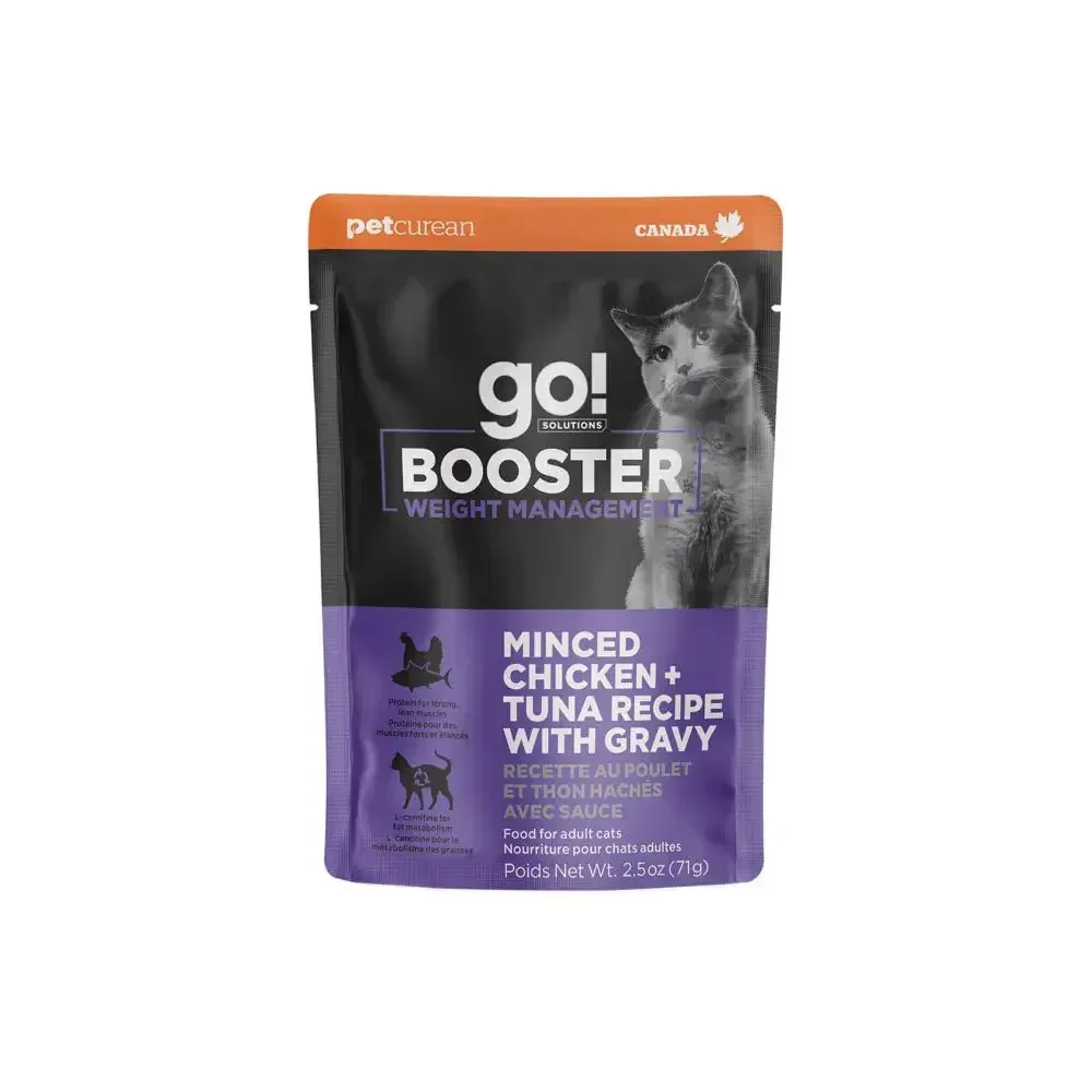 Go! Solutions Booster Weight Management Minced Chicken & Tuna with Gravy Wet Cat Food 24ea/2.5 oz