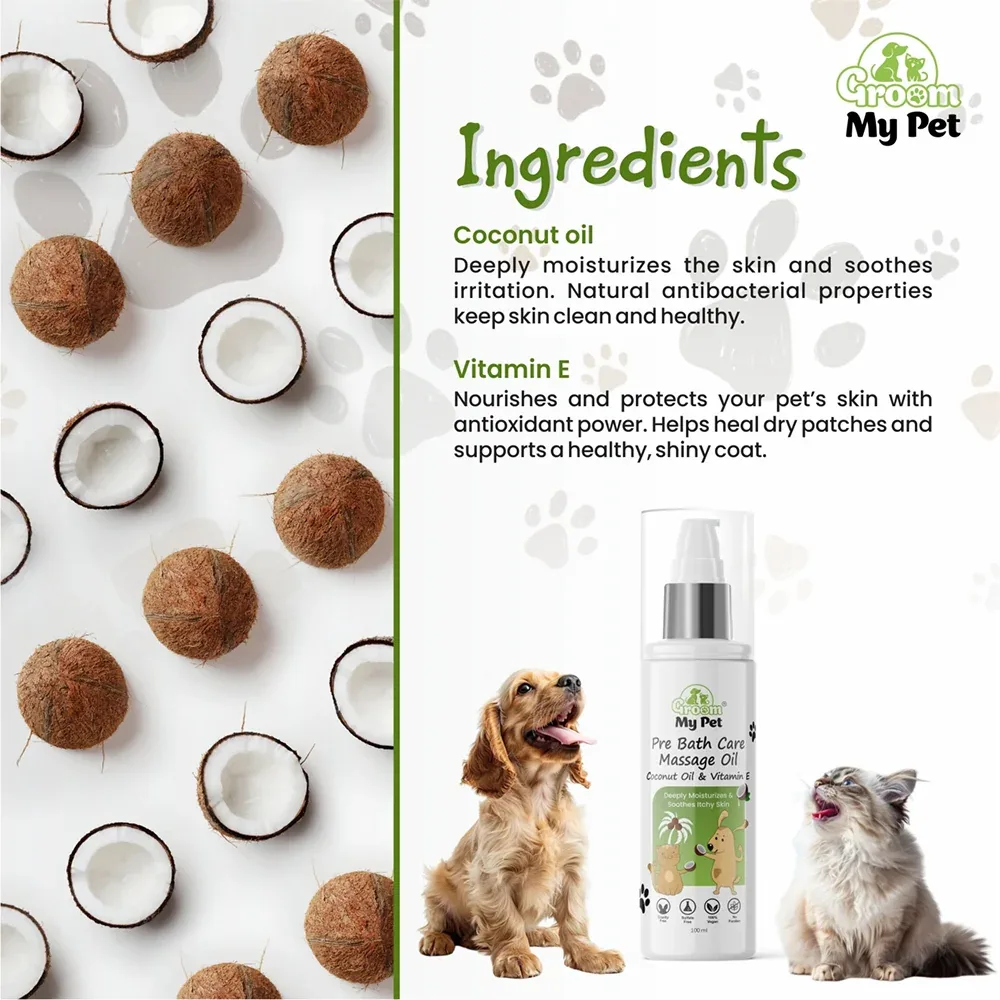 Groom My Pet Pre Bath Care & Massage Oil with Coconut Oil & Vitamin E Dogs and Cats - Image 2