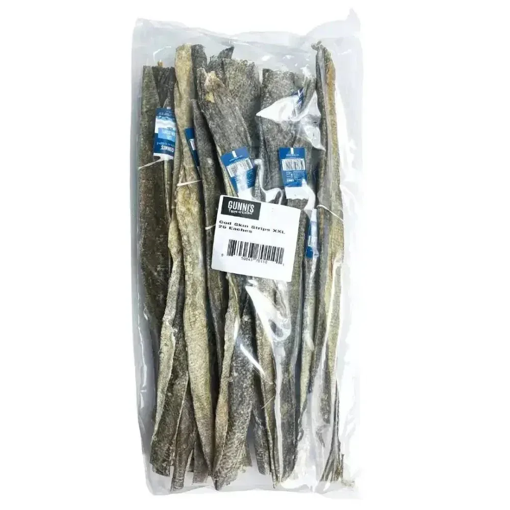 Gunni's All-Natural Cod Skin Strips Long– Grain-Free Dog Treats 25 Count