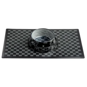 Haute Diggity Dog Black Checker Chewy Vuiton Bowl Medium