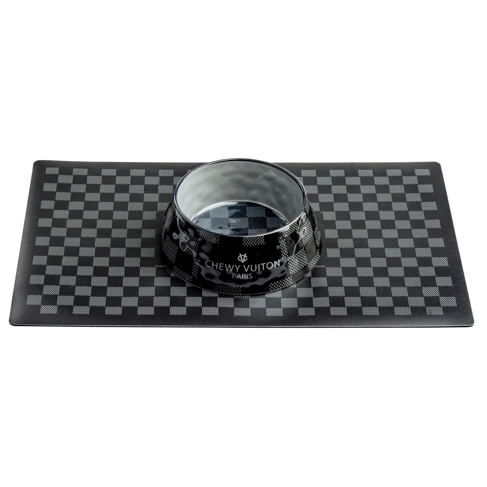Haute Diggity Dog Black Checker Chewy Vuiton Bowl Medium