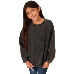 Hayden Girl's Black Tonal Star Sweatshirt