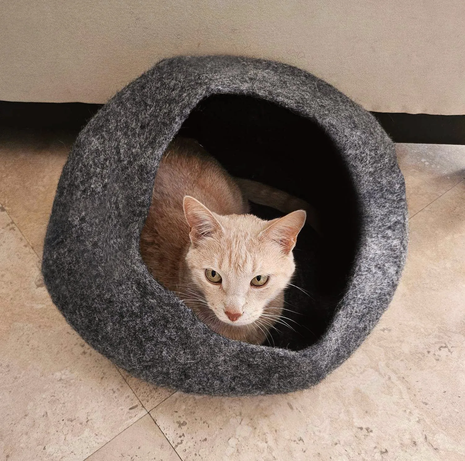 Heathered Gray Organic Wool Cat Cave - Pet Bed - Image 2