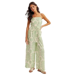 Hem And Thread Women's Kelly Green Mosaic Print Jumpsuit