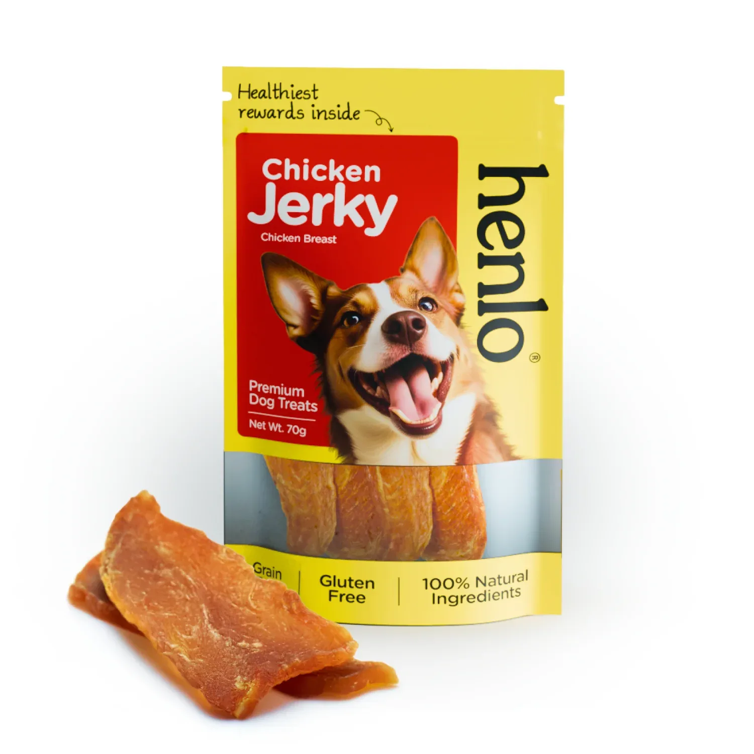 Henlo Chicken Jerky High Protein Treats & Pet Vogue Blue Bone Rubber Chew Toy Dog Combo - Image 2