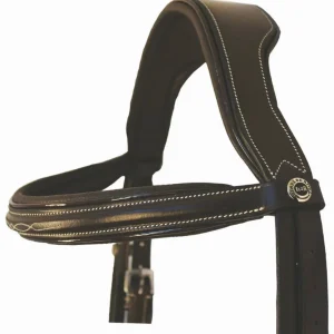 Henri de Rivel Pro Mono Crown Fancy Bridle - Patent Leather Piping with White Stitching & Laced Reins