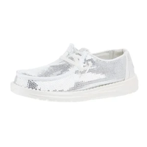 Hey Dude Womens Disco Sequin Silver Casual Shoe