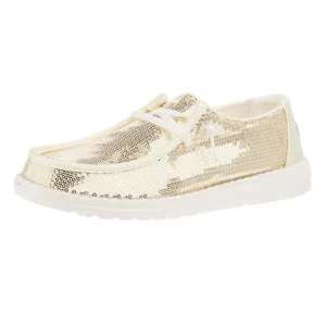 Hey Dude Womens Wendy Disco Sequin Gold Casual Shoe