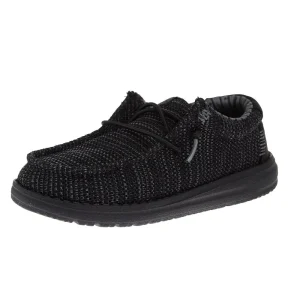 Hey Dude Youth Wally Stretch Sox Black on Black Casual Shoe