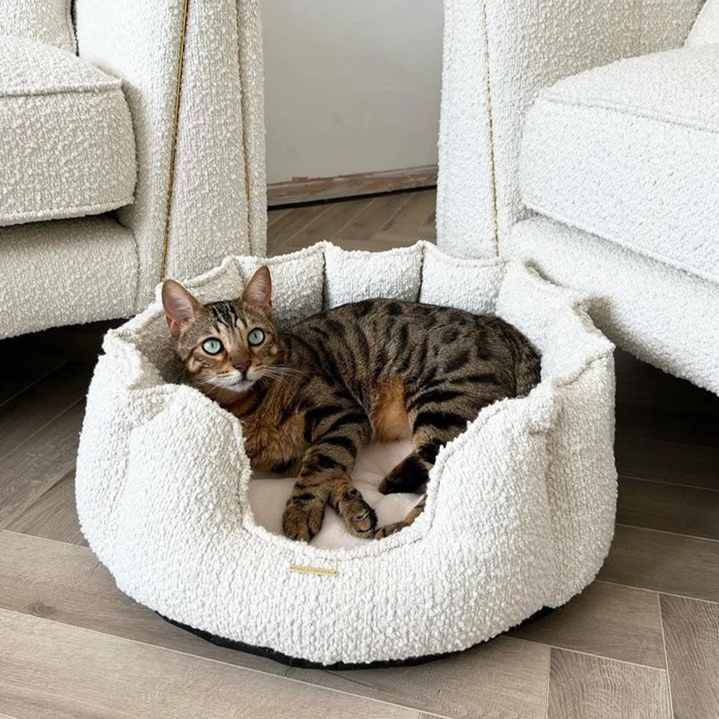 High Wall Bed For Cats With Removable Covers in Bouclé by Lords & Labradors