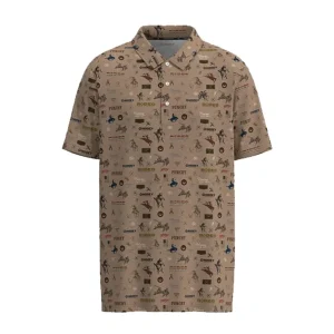 Hooey Mens Tan Print Cowboy Golf Weekender Polo