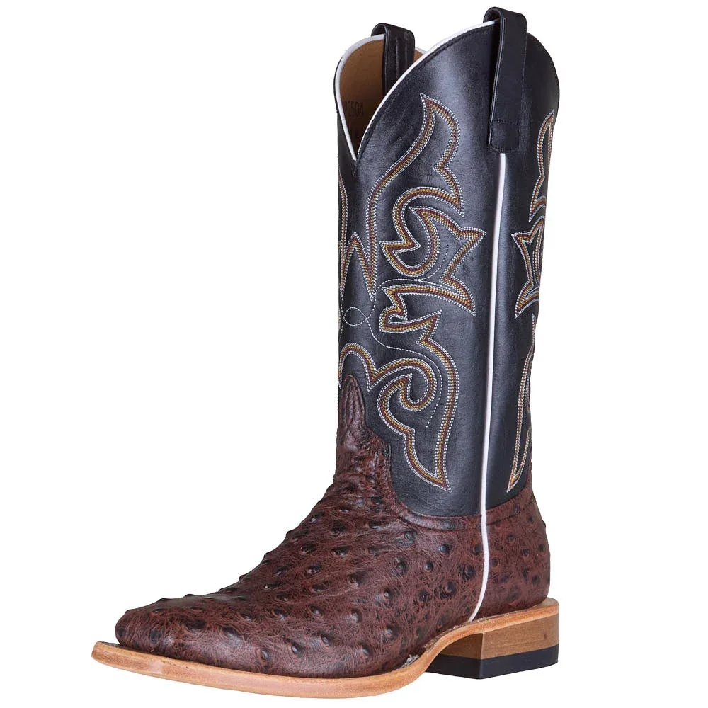 Horse Power Boots Men's Brown Ostrich Print Vamp 13in Black Gull Grain Top