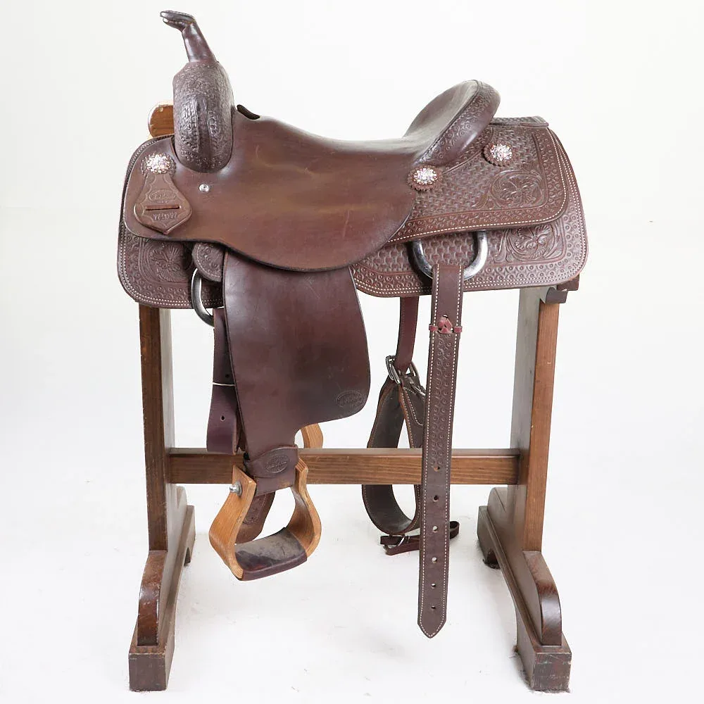 Hud Roberts Used 15.5in 1/2 Breed Spider Stamp Cutting Saddle - Image 2