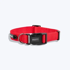 HUFT Basics Adjustable Nylon D Ring Collar for Dogs (Crimson Red)