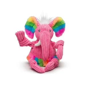 HuggleHounds Rainbow Durable Plush Corduroy Knotties Squeaky Dog Toy