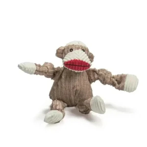 HuggleHounds Sock Monkey Durable Plush Corduroy Knottie Squeaky Dog Toy