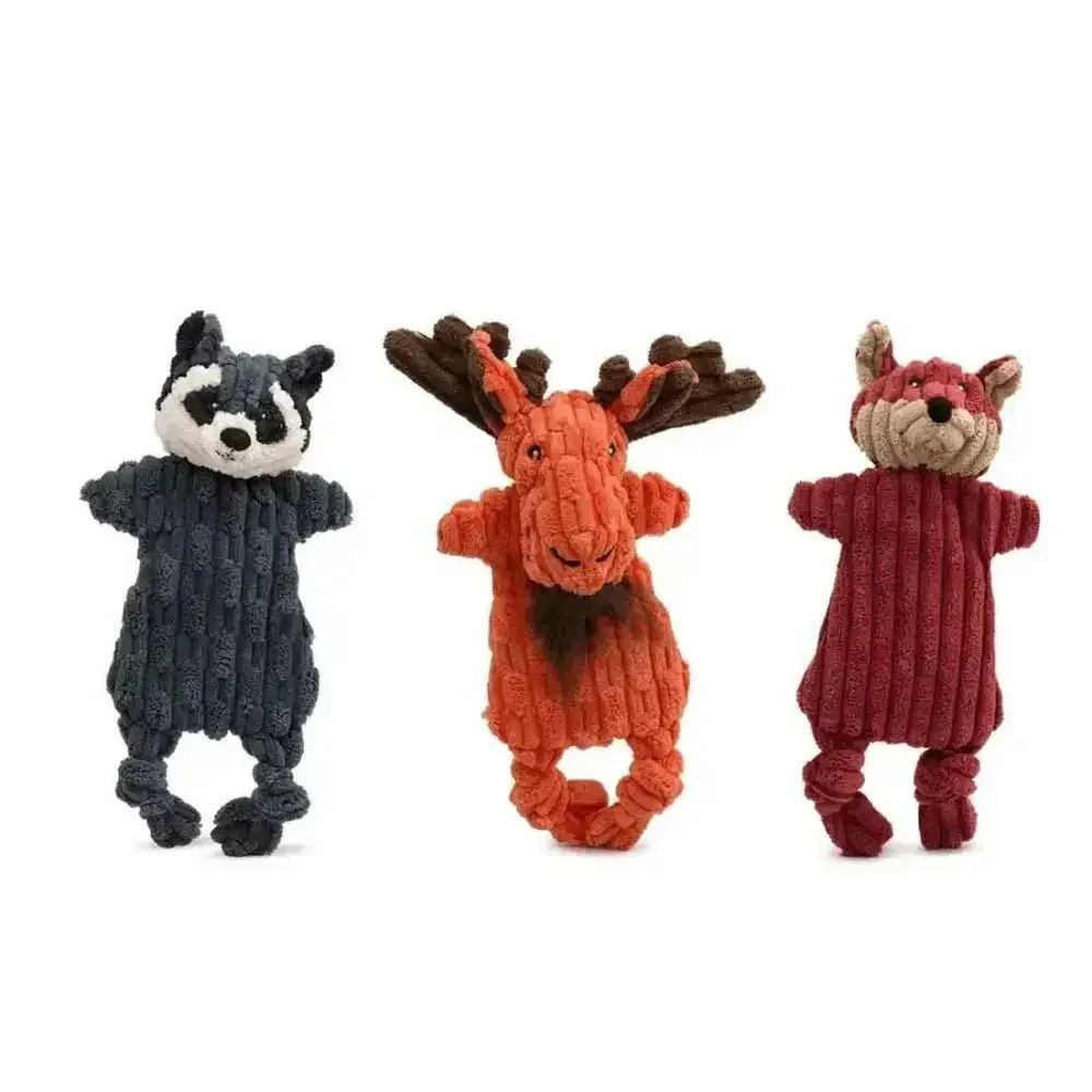 HuggleHounds Woodland HuggleFlatties Tough Squeaky Small Plush Dog Toys 3pk
