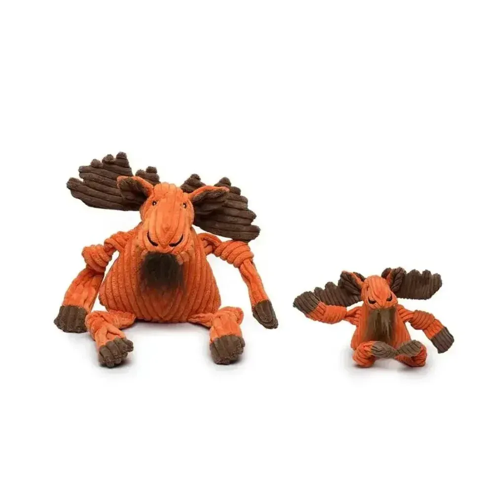 HuggleHounds Woodlands Durable Plush Corduroy Knottie Moose Squeaky Dog Toy