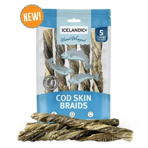 Icelandic Cod Skin Braids for Dogs – 5 Chews, Hand Wrapped