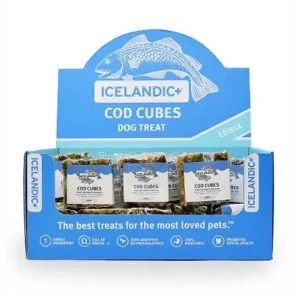 Icelandic+ Large Cod Skin Cube Display Box Natural Dehydrated Cat and Dog Treats - 12 Count