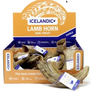 Icelandic+ Large Lamb Horn Display Natural Dog Chews - 12 Count