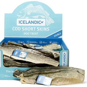 Icelandic+ Short Cod Skin Strips Display Box Natural Dehydrated Cat and Dog Treats - 36 Count