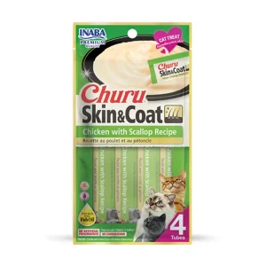 INABA Churu Skin & Coat Chicken with Scallop Recipe Creamy Cat Treats
