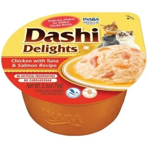 Inaba Dashi Delights Chicken w/Tuna & Salmon Bits in Broth Cat Food Topping