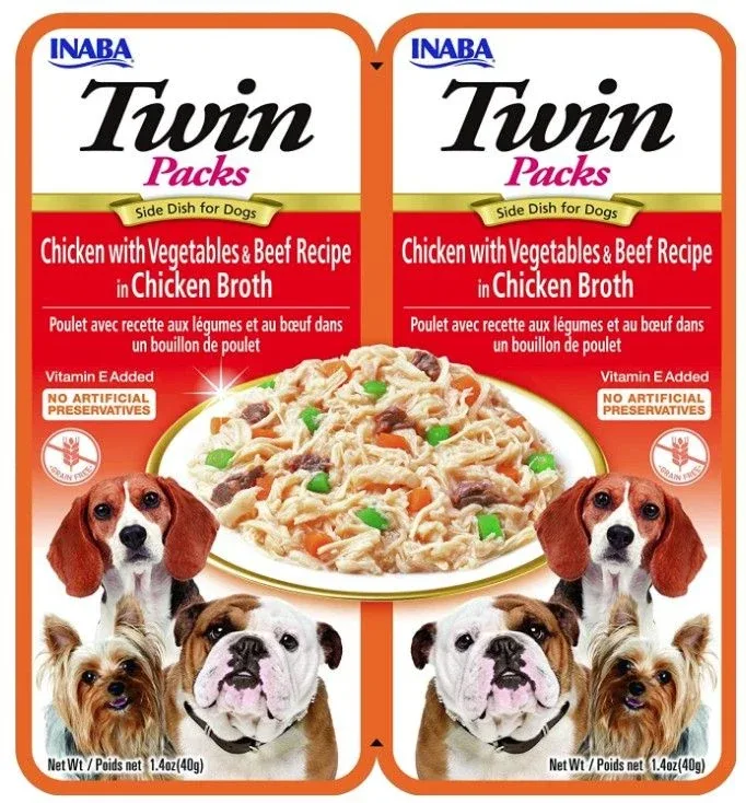Inaba Twin Packs Chicken w/Vegetables & Beef Recipe in Chicken Broth for Dogs