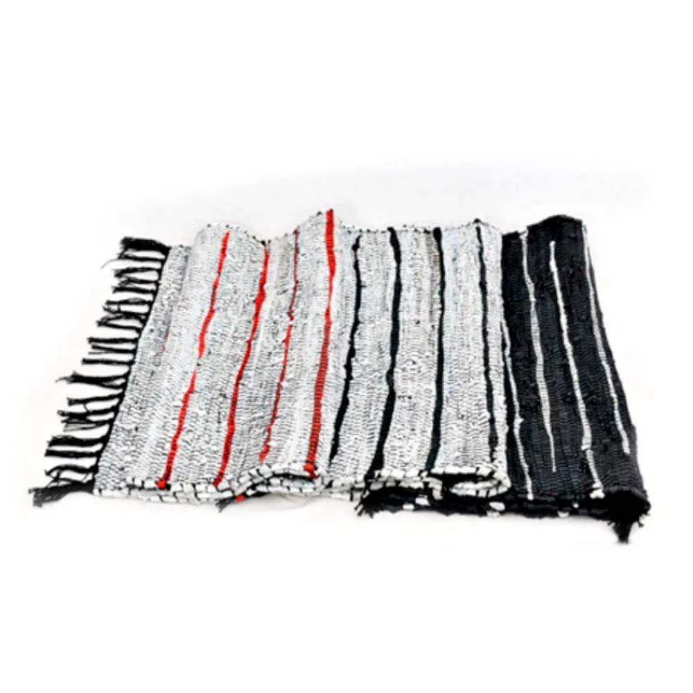 India Handicrafts Grey and Red Stripe Rug
