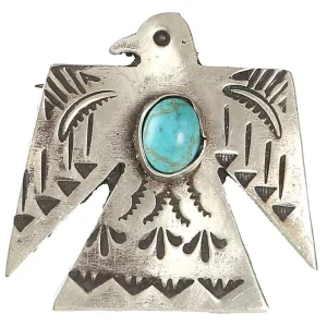 J Alexander Rustic Silver Women's Thunderbird Pin w/Turquoise