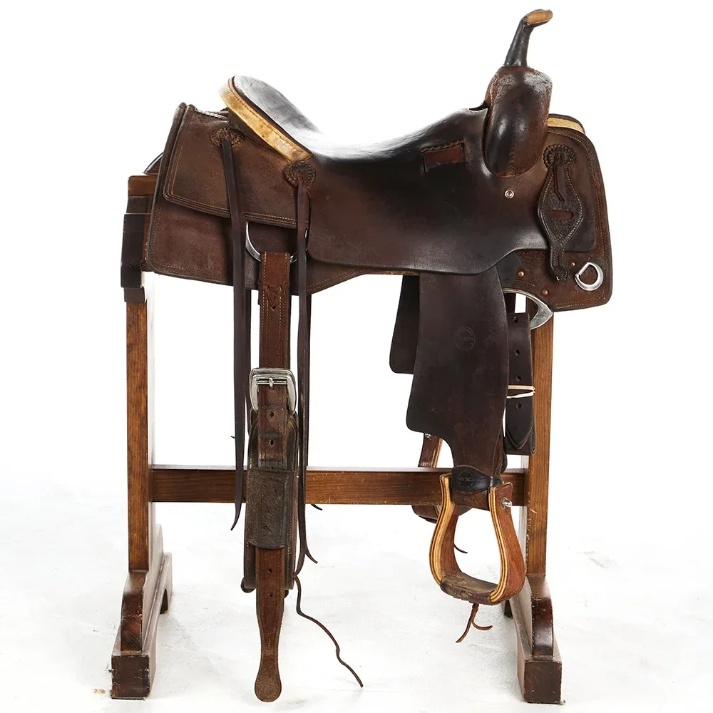 Jeff Smith Used 16in Roughout Rawhide Cantle Binding Cutting Saddle - Image 2
