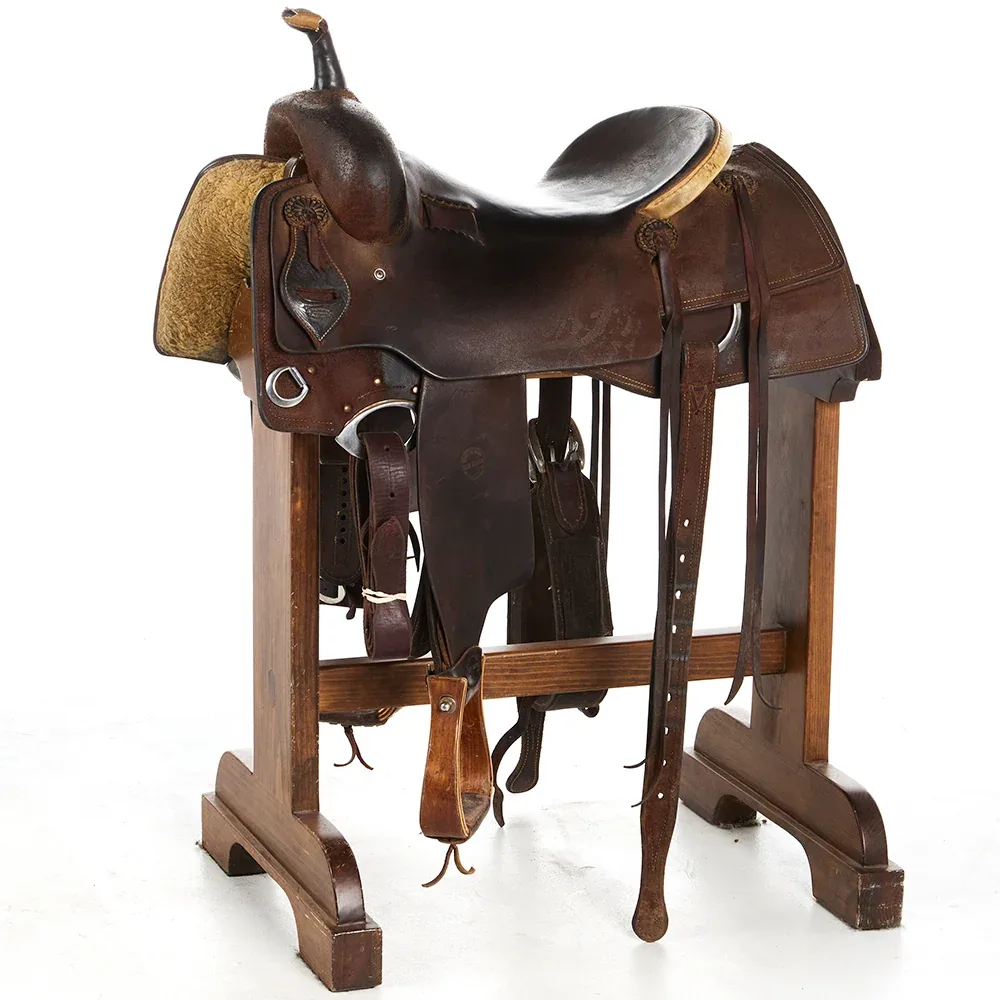 Jeff Smith Used 16in Roughout Rawhide Cantle Binding Cutting Saddle
