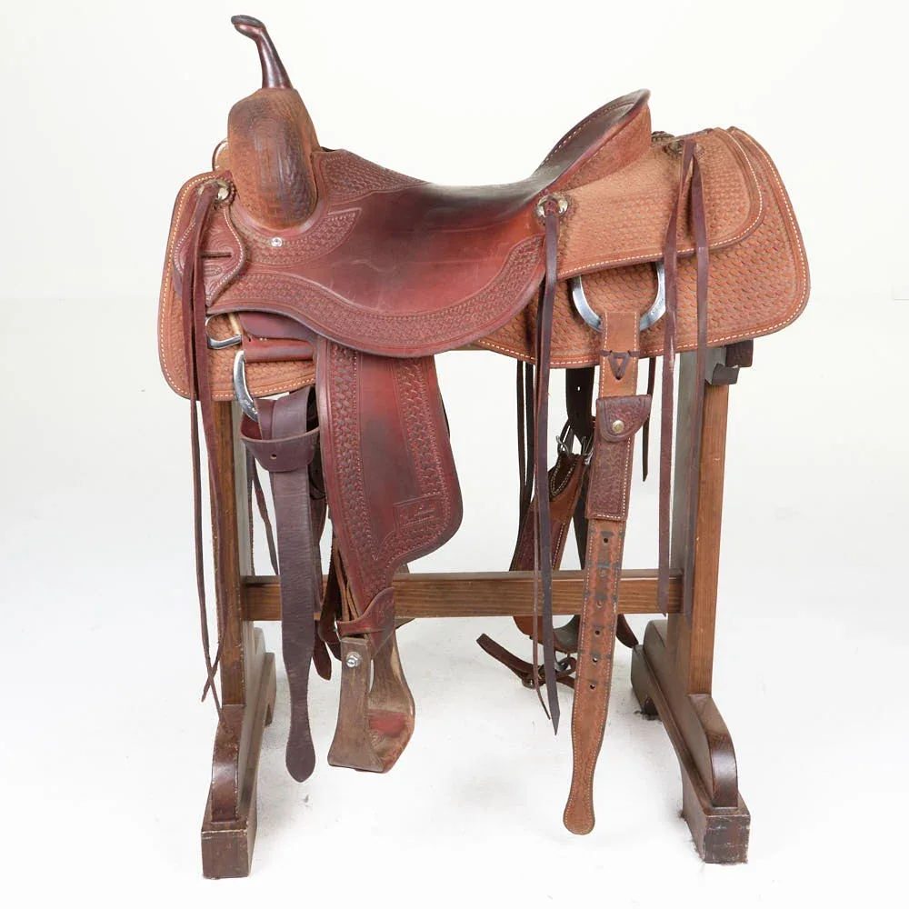 Jeff Smith Used 17in Basket Weave Cutting Saddle - Image 2