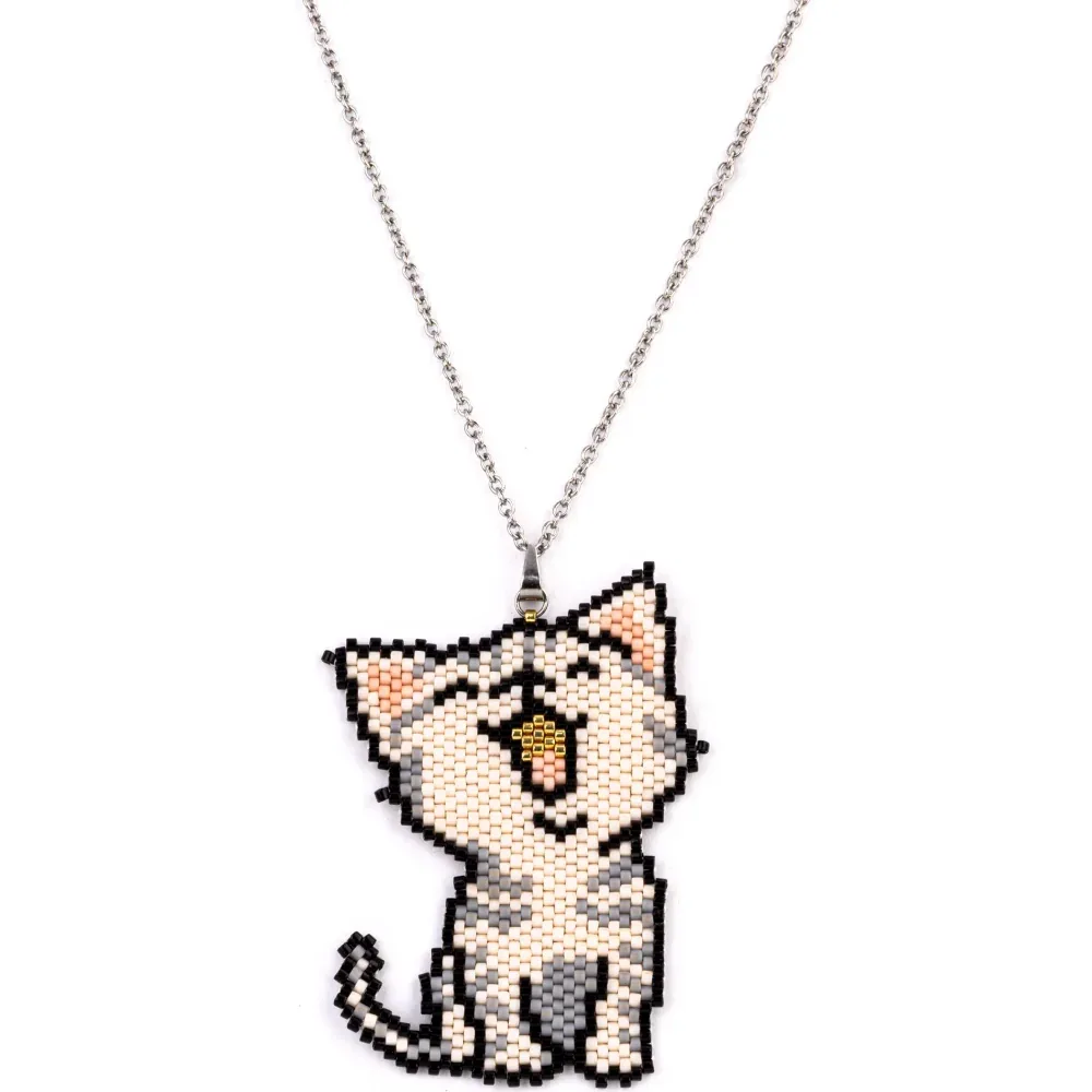 Jenni & Janki Handcrafted Miyuki Elegant Feline Beaded Cat Necklace