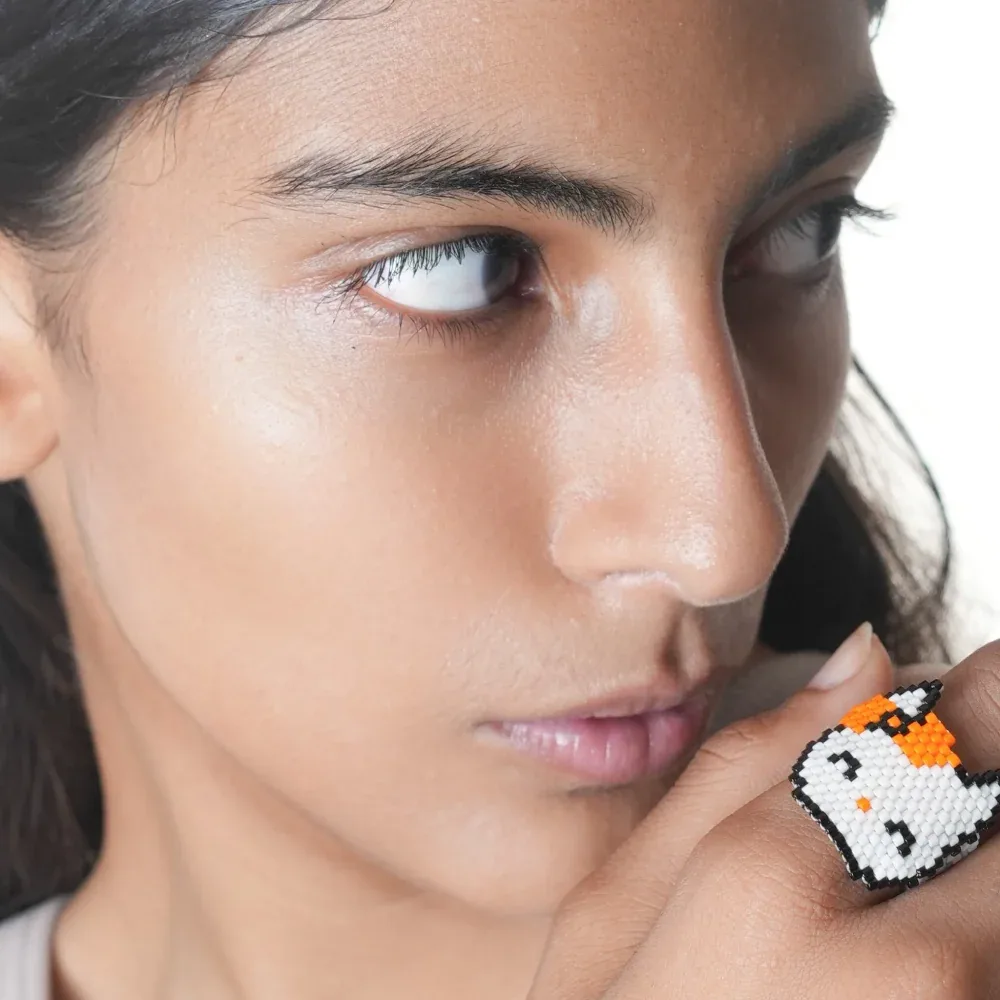 Jenni & Janki Sweet Kitty Face Miyuki Delica Beaded Ring - Image 2