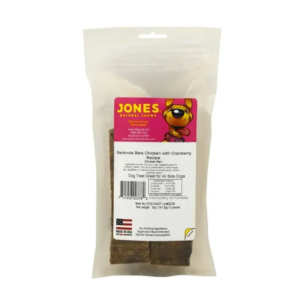 Jones Natural Chews Barknola Bar Chicken with Cranberry Healthy Dog Snacks