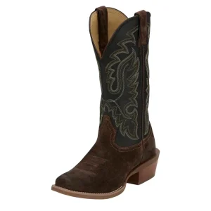 Justin Boot Company Mens Frontier Chocolate Roughout 13In Black Goat Top Cowboy Boot