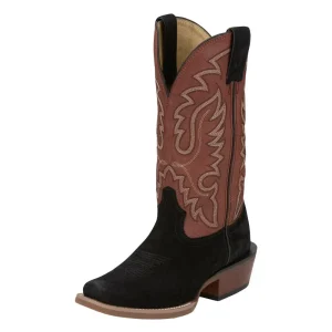 Justin Boot Company Mens Frontier Cowboy Town Onyx Black Suede 13In Orange Goat Top Cowboy Boot