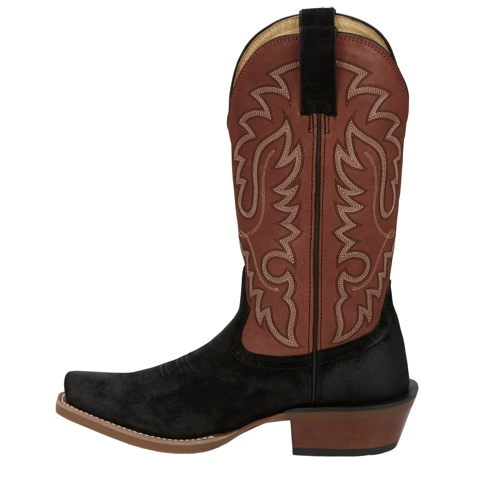 Justin Boot Company Mens Frontier Cowboy Town Onyx Black Suede 13In Orange Goat Top Cowboy Boot - Image 2