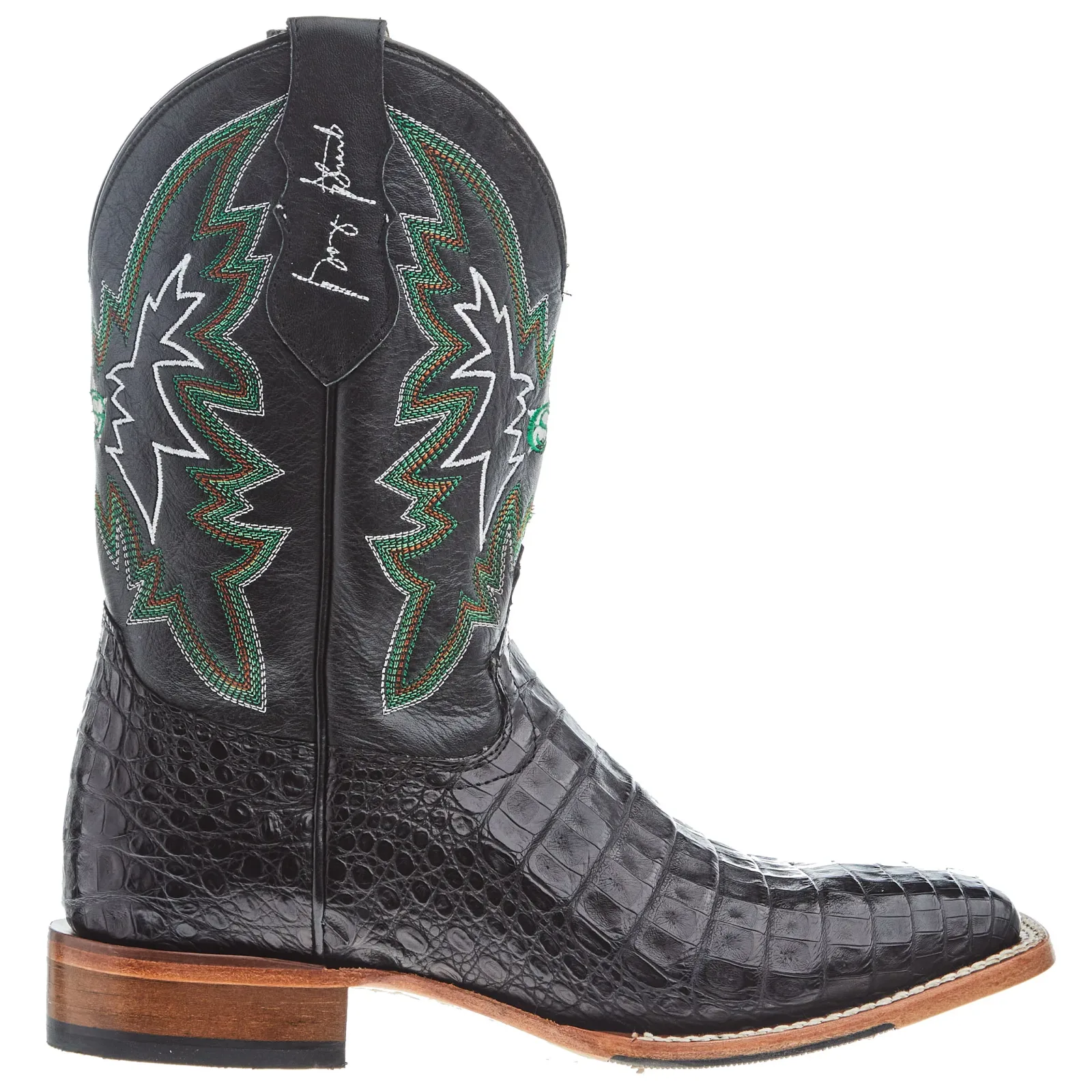 Justin Boot Company Mens George Strait Haggard Black Caiman 11in Black Cowhide Top Boot - Image 2