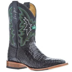 Justin Boot Company Mens George Strait Haggard Black Caiman 11in Black Cowhide Top Boot