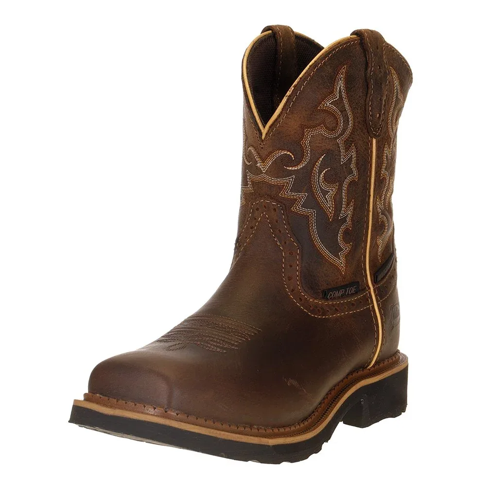 Justin Boot Company Womens Jalena Maple Tan 8in Maple Tan Top Water Proof Comp Toe Work Boot
