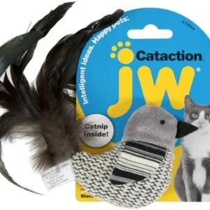 JW Pet Cataction Catnip Black And White Bird Cat Toy With Feather Tail